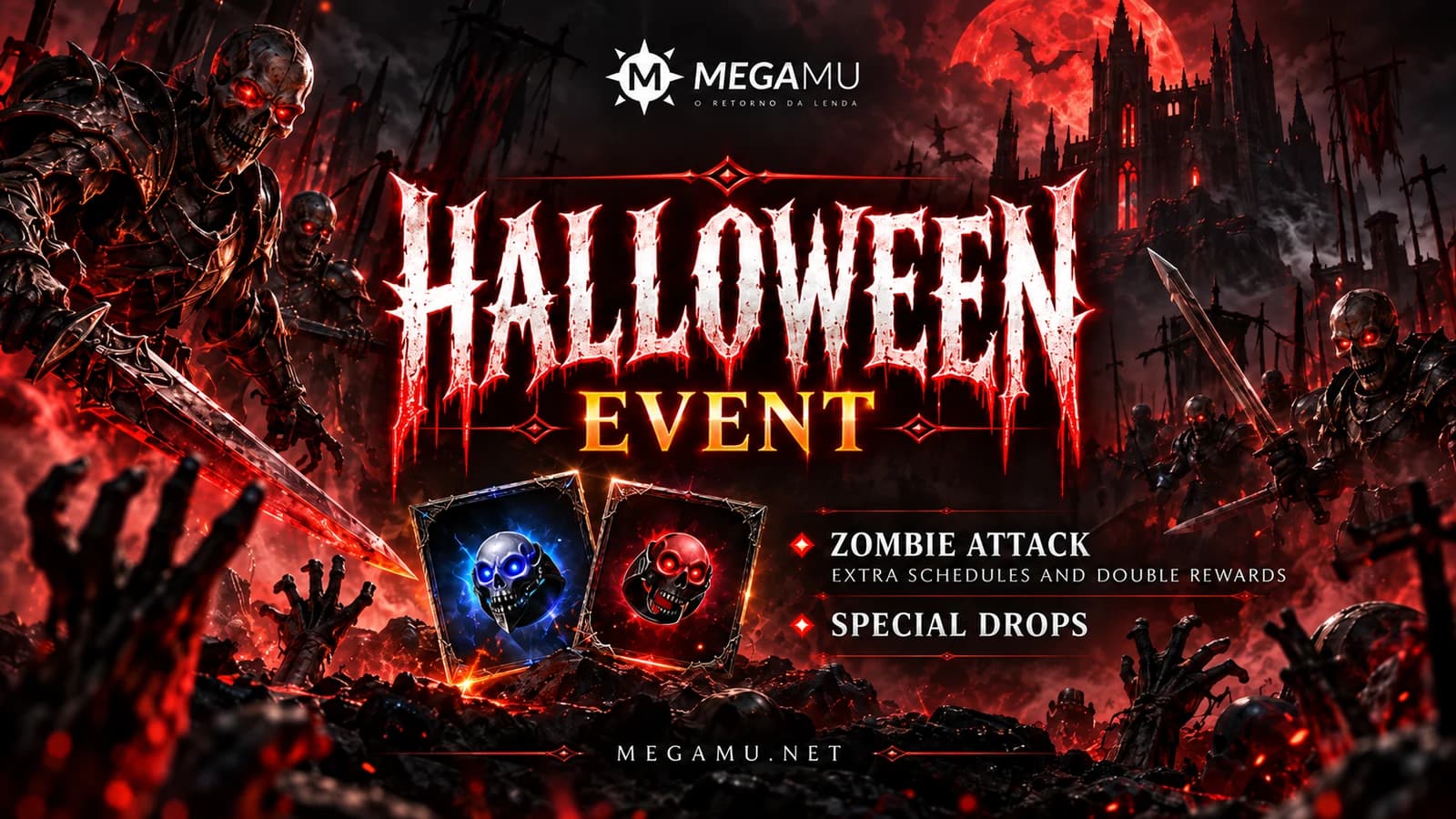 Halloween invade o MEGAMU: zumbis, Pumpkins e recompensas especiais tomam o servidor